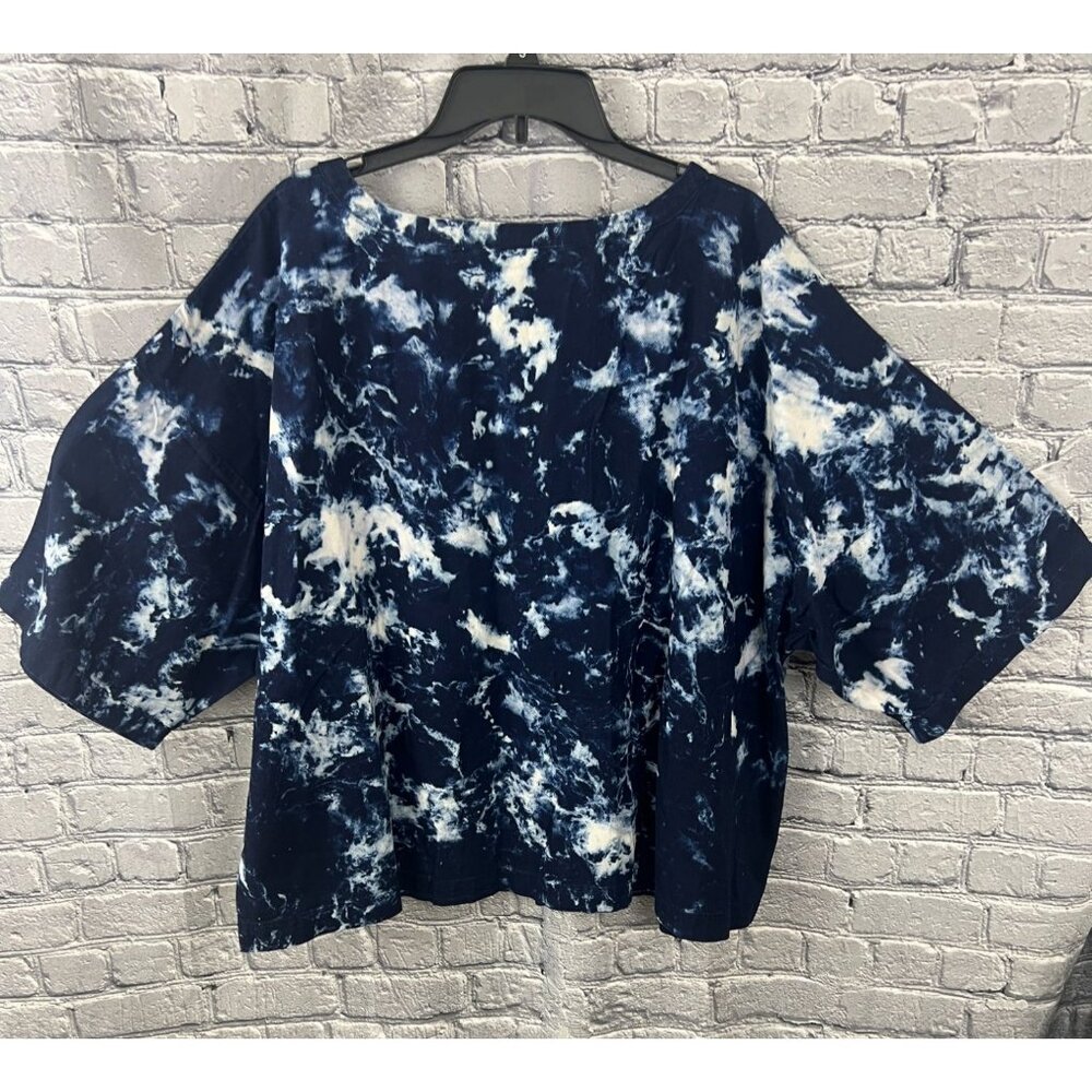 NWT J.jill Pure Jill INDIGO 2X Boxy Lagenlook Cotton Blouse Shirt Top Tie-Dye - Picture 2 of 6